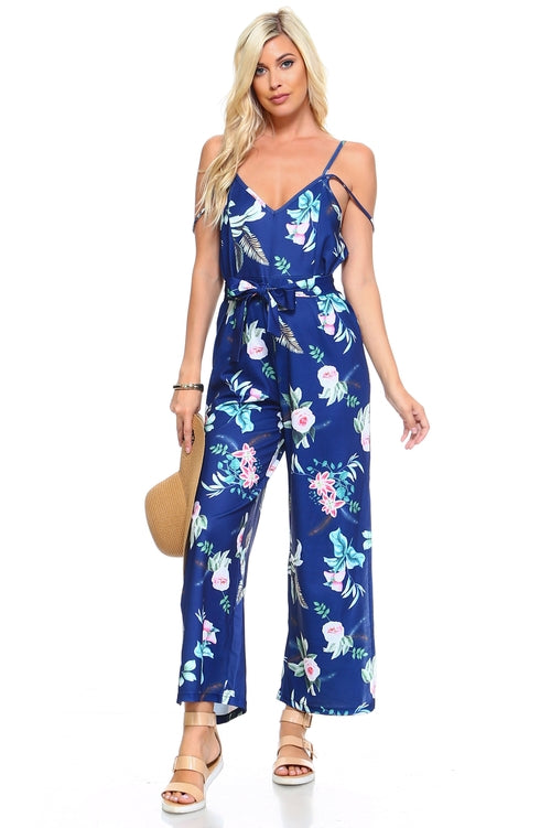 Dames jumpsuit met bloemenprint en strik