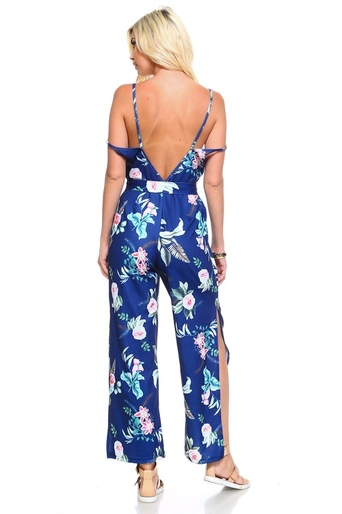 Dames jumpsuit met bloemenprint en strik